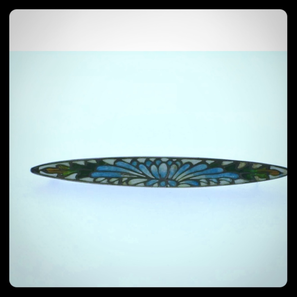 Art Deco style sterling silver enamel brooch pin